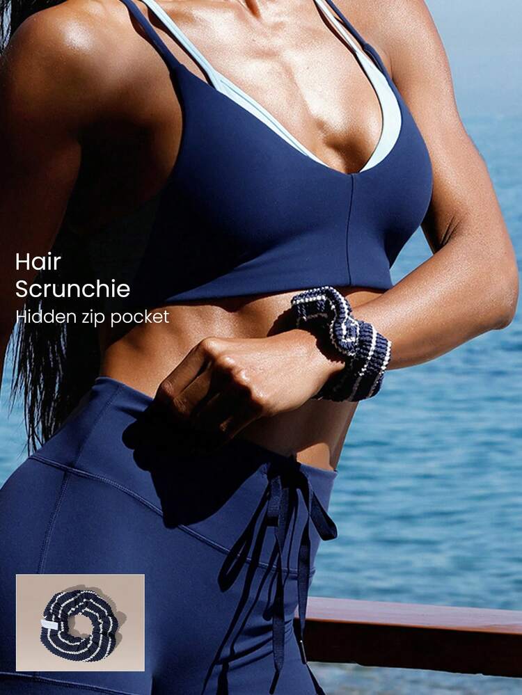 FeatherFit™ Stash Loop Soft Stretchy Sweat-Wicking Zipper Pocket Oversized Reflective Logo Hair Scrunchie Gym Workout Training Yoga Studio Daily Active Wear