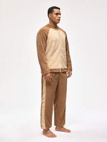 Rest Era Men's Comfortable Fleece Zip-Up Fluffy Pajama Set, Autumn/Winter - Multicolor - View 4