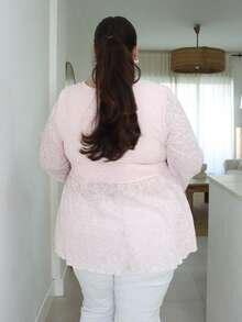 Pretty and Ole Plus Size Women Casual Commuter Cashew Flower Print Long Sleeve T-Shirt - Pink - View 2