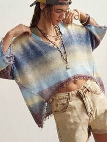 Bohemela Ombre Distressed Loose Knit Sweater - Mauve Mist - View 4