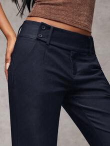 SHEIN PETITE CURVE Pantalones acampanados de unicolor versátiles de talla grande - Azul Marino - Ver 6