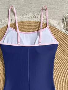 Swim SPRTY Bộ đồ bơi liền thân kẻ sọc nhiều màu sắc in hình vỏ sò và sao biển mới nhất mùa Xuân/Hè 2026, đồ bơi nữ, đồ bơi màu xanh navy, trang phục đi biển. - Xanh đậm - Xem 3