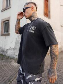 Artur Kramer 男士休闲字母图案印花圆领夏季短袖 T 恤，适合朋友 - 黑色 - 查看 4