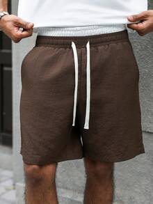 Manfinity Roghcode Manfinity Streetrush Men's Casual Loose Waistband Print Drawstring Summer Shorts - Brown - View 4