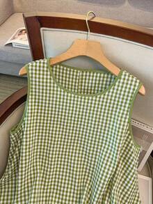 GlowEve CURVE Blusa sin mangas con estampado a cuadros y flecos, vestido casual de verano para mujer, vestido de verano verde, vestido casual de verano para mujer, vestido estilo cottage, blusa con estampado de guinga, blusa a cuadros para mujer, blusa casual para mujer, blusa sin mangas con flecos - Multicolor - Ver 5