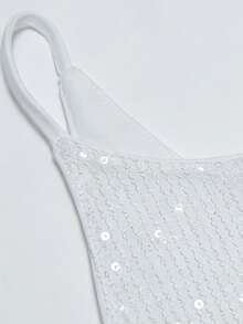 SHEIN Franclia Áo hai dây cổ chữ V đính sequin dành cho nữ, thích hợp cho các bữa tiệc năm mới và lễ hội. - trắng - Xem 3