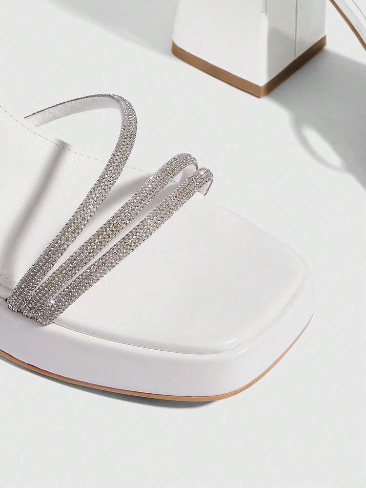 CUCCOO SZL Women's Square Toe Rhinestone Ankle Strap Sandals For Christmas