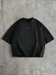 AXEPEAK Men's Casual Fashion Street Daily Commute Letter Print Rhinestone Embellished Loose Fit Short Sleeve T-Shirt, Summer - Black - View 2