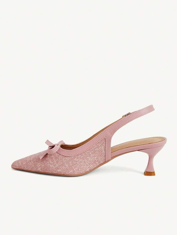 CUCCOO CHICEST Women Shoes New Pink Woven Bow Slingback High Heels Pointed Low Heel Sweet Shoes