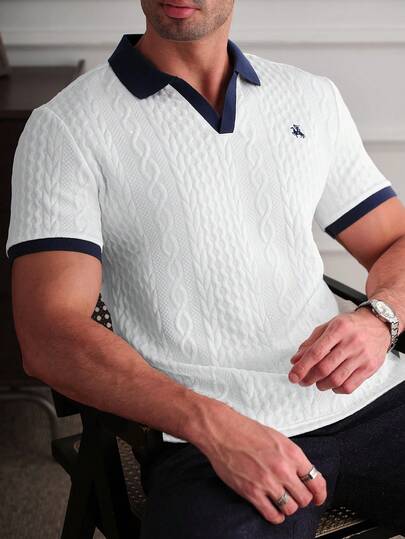 Core Aspect Herren Poloshirt mit Kragen und Kurzarm, Herren strukturiertes Poloshirt, Herren Poloshirt mit Kontrastkragen, Herren besticktes Poloshirt, Herren weißes Poloshirt, Herren reifes Poloshirt, Herren V-Ausschnitt Poloshirt, geeignet für tägliche Ausflüge, Treffen mit Freunden, Pendeln, ein ausgezeichnetes Geschenk für Freund oder Ehemann