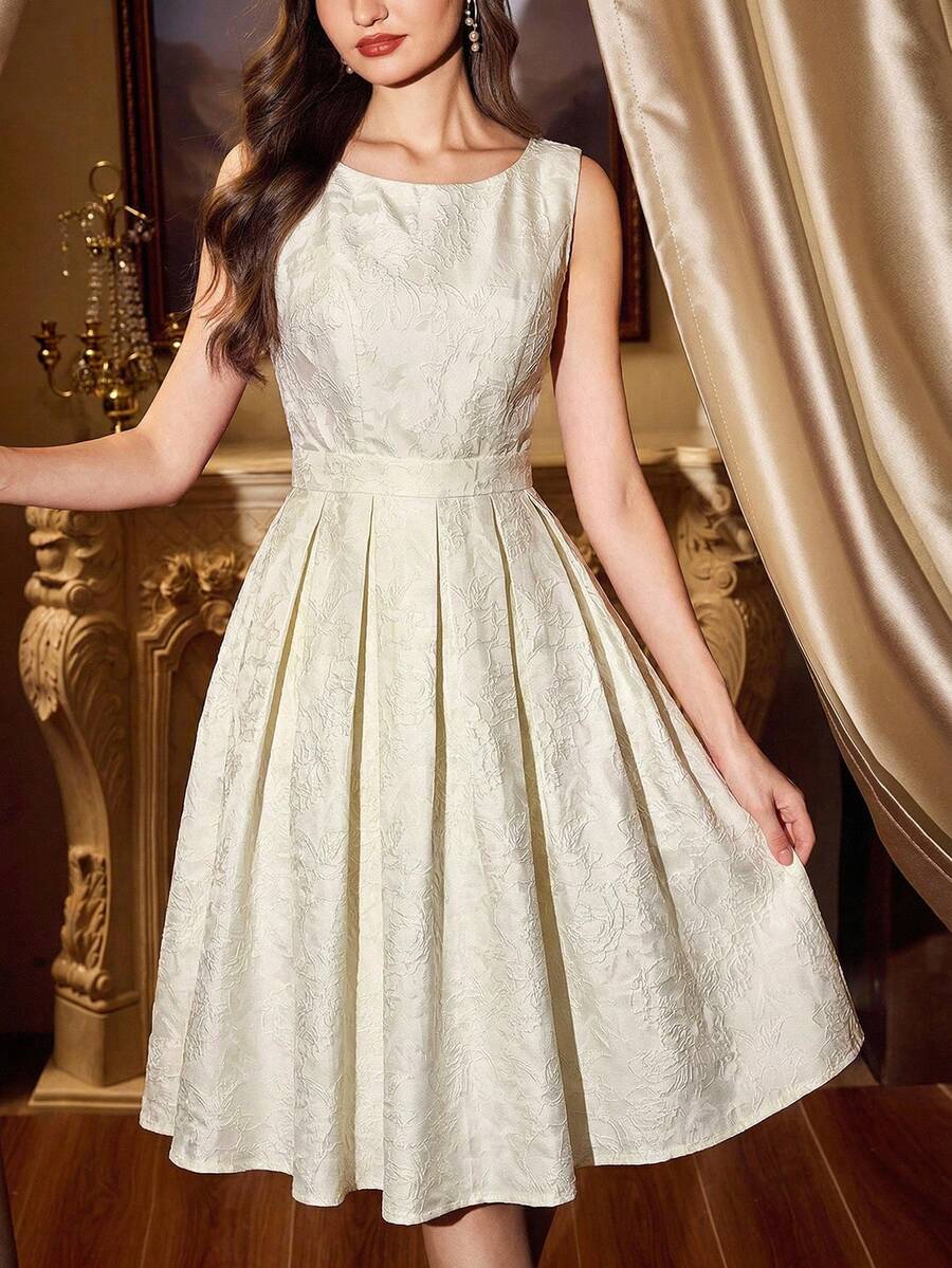 Vintamour 复古优雅女士提花舞会礼服、毕业礼服、婚礼宾客礼服、女士度假装、女士毕业礼服、女士优雅正式礼服、女士优雅连衣裙、女士生日礼服、女士冬季服装、圣诞节冬季连衣裙、女士秋季服装、女士万圣节服装、女士优雅派对礼服 - 杏色 - 查看 1