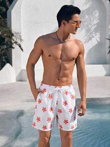 Azuldrift 1pc Men's Summer White Floral Beach Shorts,Boho Holiday Pool Party Matching Bikini Set For Men And Women,Couple Tropical Swimsuit Bathing Suit - White - View 2