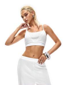 Bộ đồ ngủ nữ cơ bản, thoải mái, màu trắng, chất liệu vải gân, gồm áo hai dây và quần ống đứng. - trắng - Xem 6