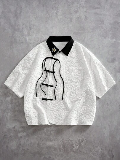 ROMWE MEN Street Life חולצת ג'קארד מכופתרת לגברים, קז'ואל רב-תכליתית, ללבישה יומיומית