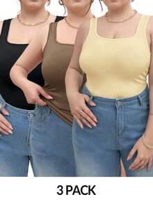 SHEIN Essnce 3件套大码百搭吊带背心，春夏百搭修身无袖背心 - 彩色 - 查看 1