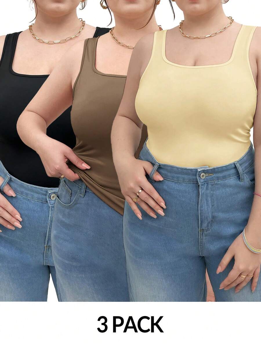 SHEIN Essnce 3件套大码百搭吊带背心，春夏百搭修身无袖背心 - 彩色 - 查看 1