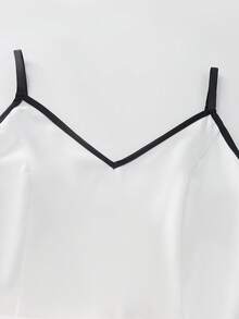 SHEIN Franclia 女士夏季长连衣裙，无袖褶皱可调节肩带，撞色滚边设计，收腰，方便穿脱，金属扣闭合，A字百搭款式，梭织面料，夏季百搭优雅时尚单品 - 黑與白 - 查看 5