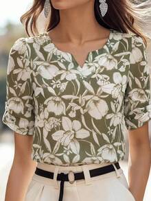 Miaspire 女士V领印花休闲百搭日常衬衫 - 彩色 - 查看 9