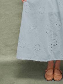 WESTFADE Đầm midi không tay dáng xòe, cổ tim, cúp ngực nâng đỡ, eo thấp, bèo nhún hai bên, thêu vỏ sò mùa hè, thích hợp cho kỳ nghỉ hè trên bãi biển. - Màu xanh nhạt - Xem 2