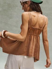 SHEIN BohoFeels Women's Casual Solid Color Asymmetrical Hem Knit Tank Top - Apricot - View 5