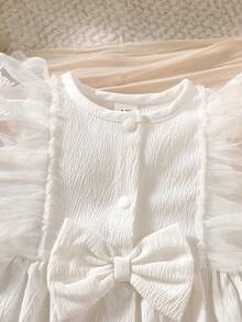 SHEIN Newborn Baby Girl White Summer Cute Elegant Baptism Dress Sleeveless Lace Ruffle Hem Princess Gown With Matching Hat 1st Birthday Party Outfits - White - View 5