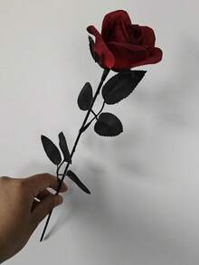 6Pcs Red Artificial Black Stem Roses, Luxury Faux Rose With Black Vase For Valentine Wedding Bridal Bouquet Table Decor - Red and Black - View 7