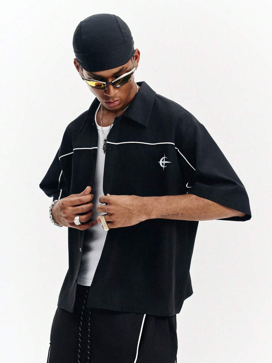 PAVTROS Men's Street-Style Popular INS Matching Men's Fashionable Street Style & Striped Print Short Sleeve Shirt, Summer,Streetwear,I Love My Boyfriend,Graphic,Oversized,Boy Friend Gifts,Valentine's Day Gift