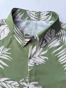 VIVINTIMO Men's Vacation Casual Plant Print Shirt And Shorts Set - Army Green - View 5