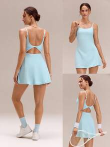GLOWMODE FeatherFit™-Air Scoop Neck Knotted Mini Dress Quick Dry Moisture Wicking - Aqua Blue - View 8
