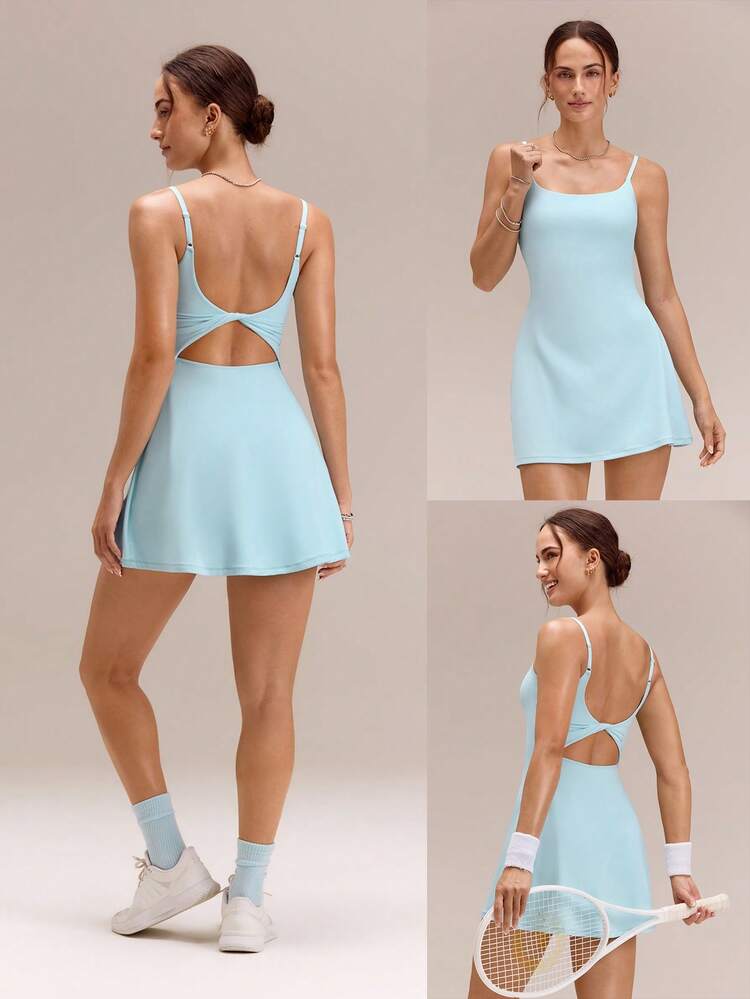 FeatherFit™-Air Scoop Neck Knotted Mini Dress Quick Dry Moisture Wicking
