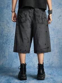 ROMWE MEN Street Life Quần short denim nam dáng rộng, có túi, ống rộng 5 inch. - màu đen - Xem 3