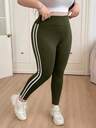CovetEZ 2026 Summer Plus Size Military Green & Yellow Splice Skinny Leggings, Casual Daily Wear