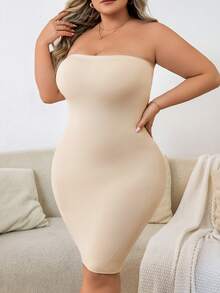 SHEIN Plus Size Women's Slimming Dress, Chest & Waist Compression, 1pc, Lift - Beige - View 7