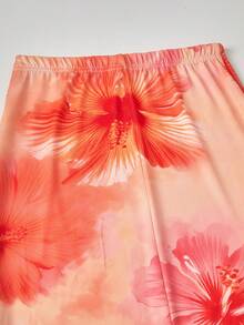 Teen Girl Floral Print Camisole Top And Midi Skirt Set, Beach Vacation - Orange - View 8