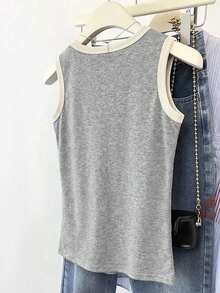 INAWLY Women's Casual Versatile Contrast Trim Round Neck Camisole For Summer - Grey - View 2