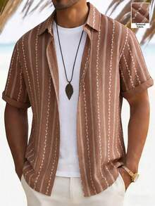 Manfinity RSRT Áo sơ mi nam bằng vải lanh mỏng nhẹ với họa tiết thêu, thích hợp cho mùa xuân/hè. - Màu Khaki - Xem 6