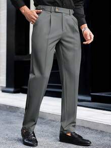 Manfinity Mode Men's Casual Everyday Business Commute Minimalist Solid Color Slant Pocket Slim Fit Pants, Formal - Dark Grey - View 3