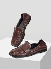 Women's Square Toe Pleated Casual Loafers Valentine's Day - Brown - View 5