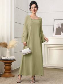 Yasmyna Textured Bowknot Decor Mint Green Women's Arabic Style Dress - Green - View 4