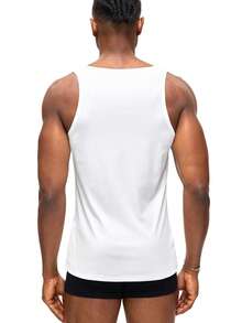 Rest Era 男士休闲日常通勤字母印花白色罗纹针织背心，夏季 - 白色 - 查看 2