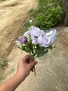 3支人造玫瑰、绣球花、牡丹混合花束，婚礼新娘装饰，DIY花环材料，生日派对，家居装饰，花瓶，户外花园，秋季，新年礼物 - 紫色 - 查看 6