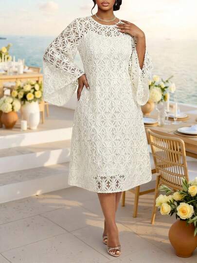 Fleurora Spring And Summer Elegant Party Wedding Cocktail Party Concert/Music Festival Beige Woven Embroidery Scoop Neck Bell Sleeve Midi Long Sleeve Plus Size Dresses Plus Size Solid Color Round Neck Sheer Dress + Solid Color Camisole Dress Elegant 2 Pieces Set Elegant Dresses Women Special Occasions Women Elegant Outfits Dresses For Women Elegant For Wedding Dreses For Special Occasions Engagement Dress For Bride Elegant Dresses For Women Special Occasions Women Elegant Dresses Classic Women Formal Wear Dress Plus Size White Dress Casual And Formal Luxury Dresses For Women Festival Outfits For Women Party Outfit Graduation Outfit For Mother Elegant Women's Set Luxury Women's Two-Piece Set