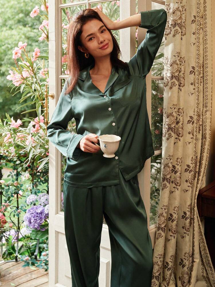 Satin Solid Button-Up PJ & Lounge Sets