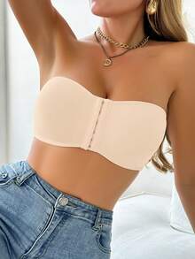 Sujetador con cierre delantero acolchado y push-up para mujer - Beis - Ver 4