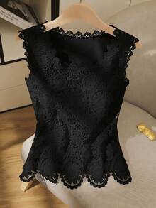 GlowEve Áo hai dây ren móc dành cho nữ, thiết kế không tay thời trang, thanh lịch và tôn dáng. - màu đen - Xem 1