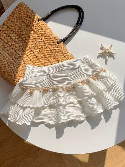 Comfortcana 2026新款夏季服装/春季服装/冬季服装/女士节日服装/复活节服装/女士派对半身裙/女士沙滩装/婚礼派对服装/母亲毕业礼服/女士优雅裤装/女士休闲套装/女士度假服装/女士运动服/女士裙裤/奢华/Y2K/女士职业装/乡村音乐会服装/亮面裤/荷叶边/白色纹理面料海洋链条双层蛋糕裙