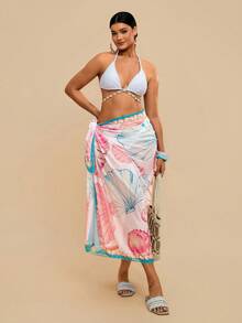 Travachic Áo choàng đi biển in họa tiết vỏ sò phong cách Bohemian – Váy quấn bằng chiffon nhẹ, kiểu dáng buộc dây, thích hợp mặc ngoài bikini mùa hè, chống nắng, dành cho nữ. - Nhiều màu - Xem 6