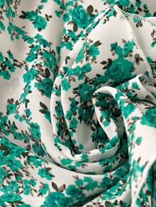 Trelyra Đầm hoa nhí duyên dáng và thanh lịch với cổ chữ V và thắt lưng, kiểu boho thắt nút, viền bèo nhún, tay ngắn quấn cổ chữ V dáng suông midi màu mơ in họa tiết khắp thân đầm, hoa nhí, họa tiết hoa lá, đầm dài chữ A cho nữ, mùa xuân/hè, trang phục maxi mặc hàng ngày, đi nghỉ mát, đi biển. - màu xanh lá - Xem 4