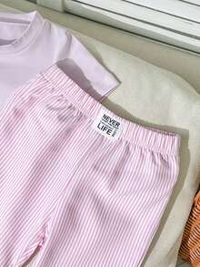 Baby Girls' Summer Casual Blue And White Stripe Short Sleeve T-Shirt And Wide Leg Pants Set,Family Matching Comfortable Fit For Family Gatherings - Multicolor - View 6