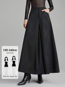 Ontre Petite Quần ống rộng màu đen dáng suông mới dành cho nữ PETITE 2026 SS, trang phục mùa hè thường ngày, phù hợp cho công sở, câu lạc bộ, trường học, bãi biển, lễ tốt nghiệp, mặc hàng ngày. - màu đen - Xem 5